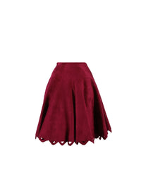 Short skirt in velvet with open hem - Fuchsia Pink