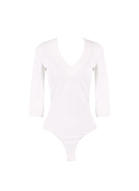 3/4 sleeve V-neck bodysuit - White