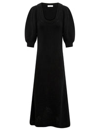 OK PORTE_Robe à manches ballons en cachemire et laine - Black