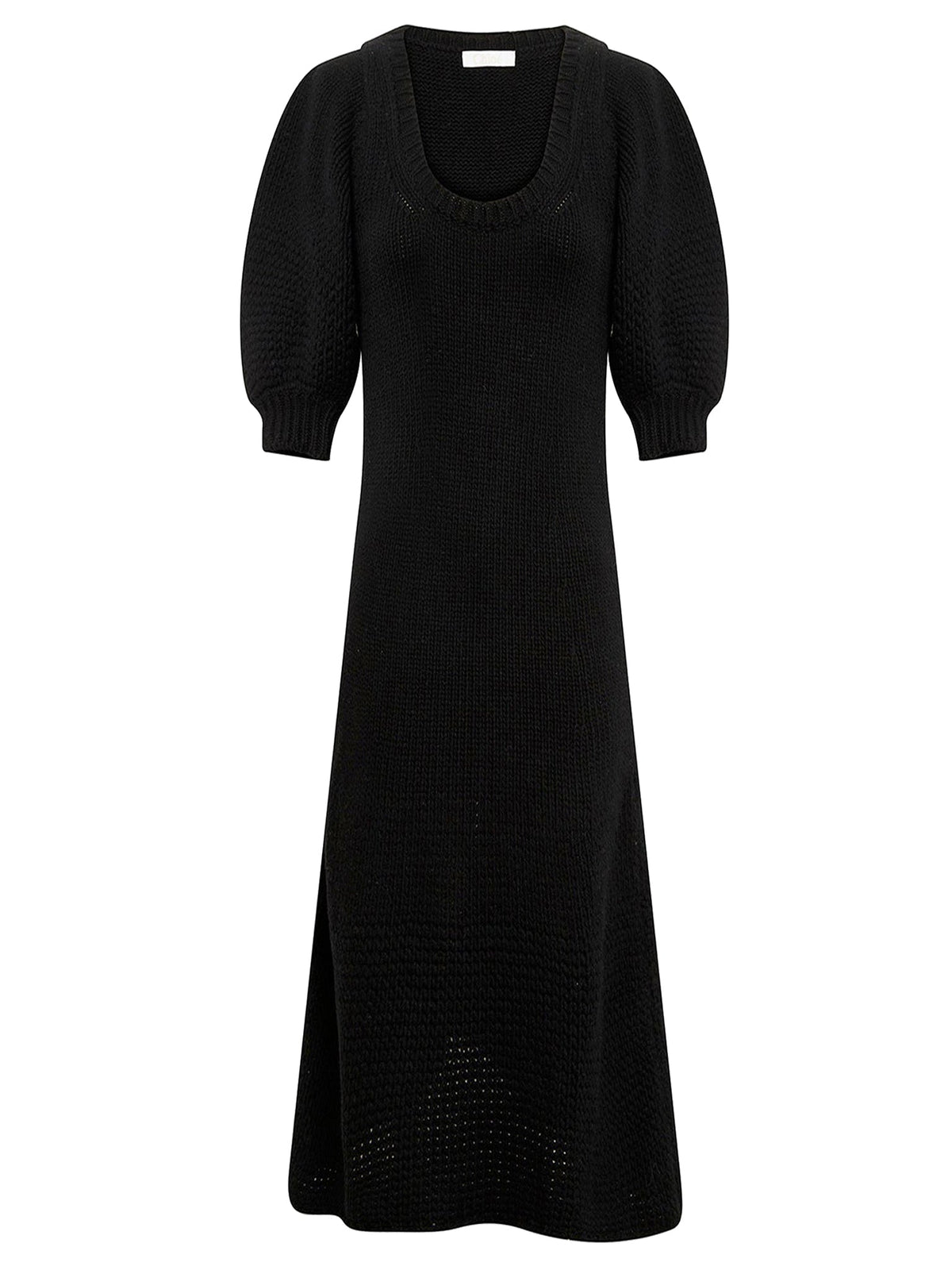 OK PORTE_Robe à manches ballons en cachemire et laine - Black