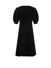 OK PORTE_Robe à manches ballons en cachemire et laine - Black