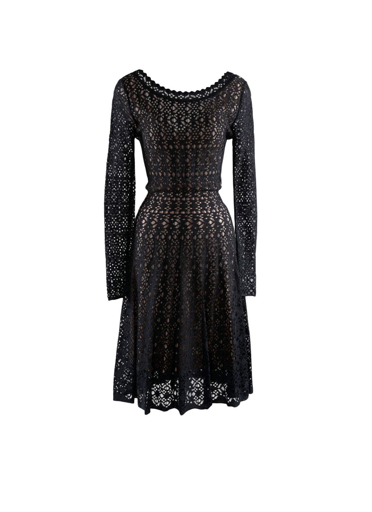 Long-sleeved lace dress with scalloped collar - Night Metal