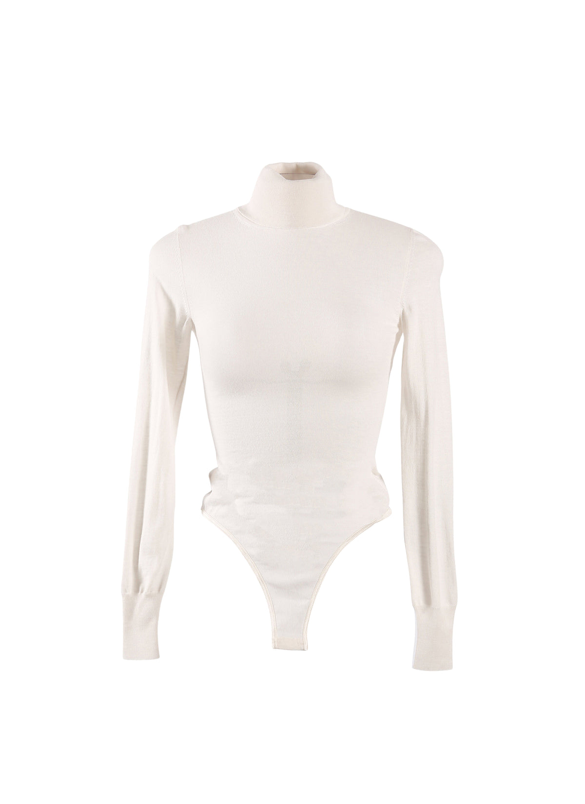 Long-sleeved bodysuit in fine wool - Mother of Pearl White