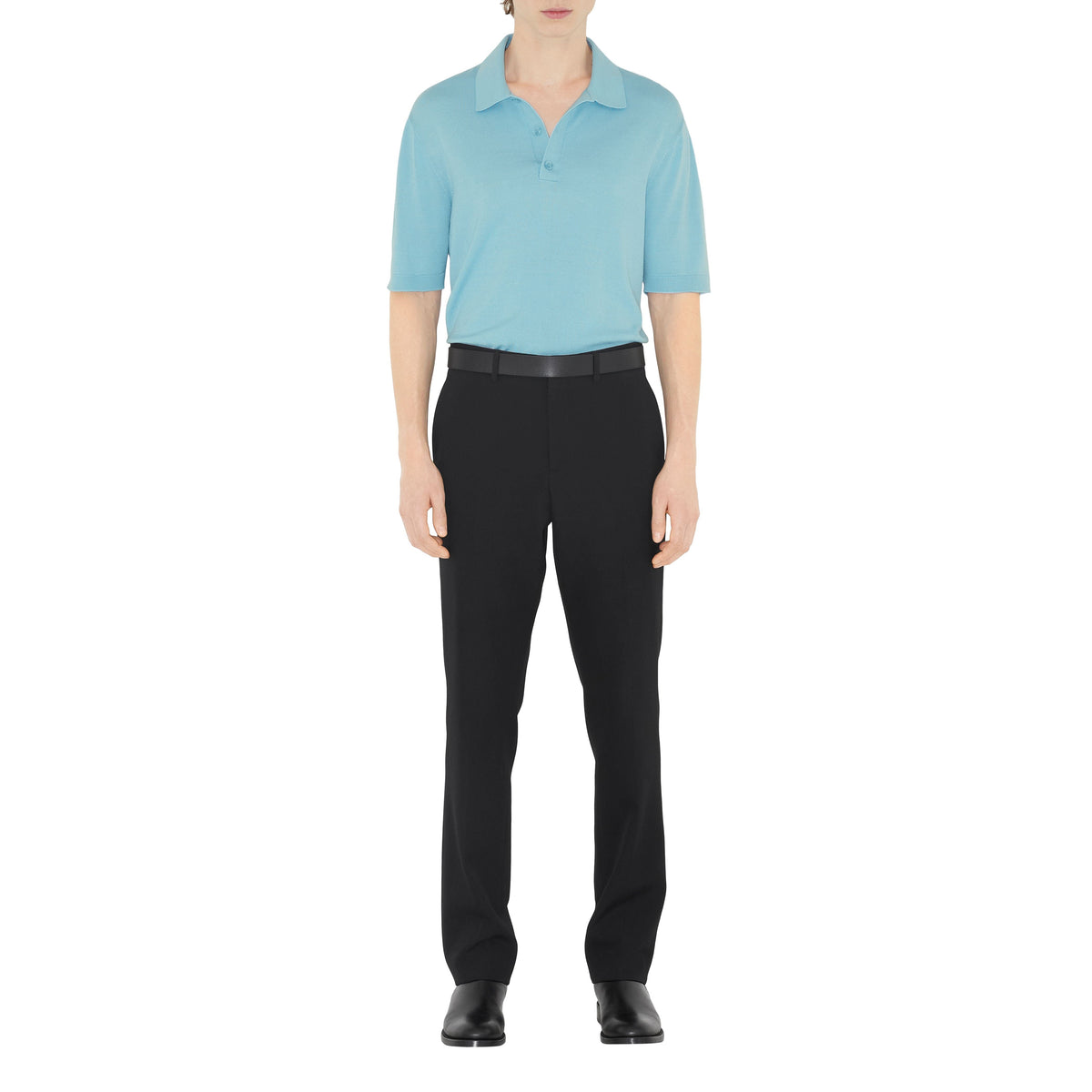 M KNIT POLO COOL DENIM BLUE