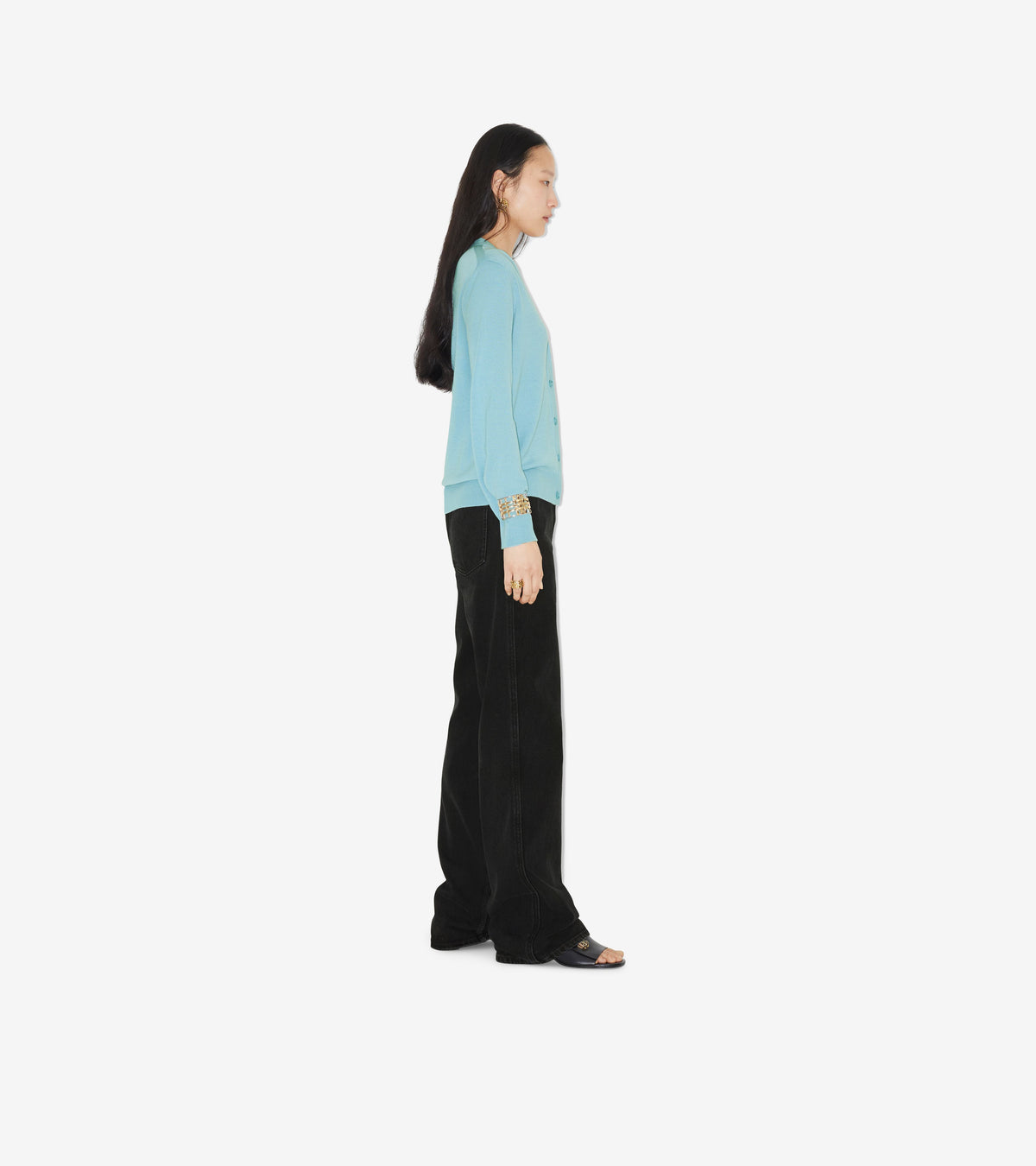 W KNIT CARDIGAN COOL DENIM BLUE