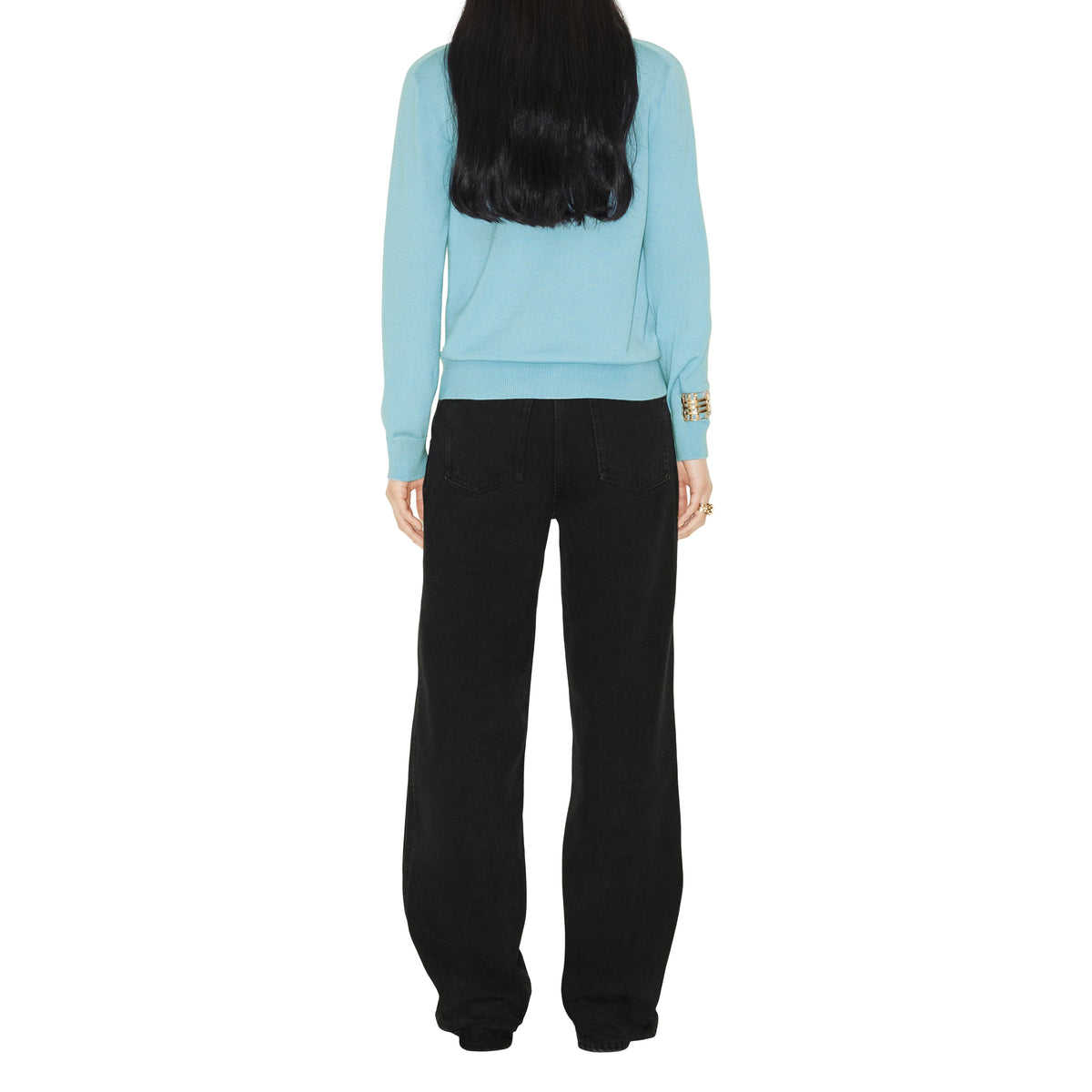 W KNIT CARDIGAN COOL DENIM BLUE