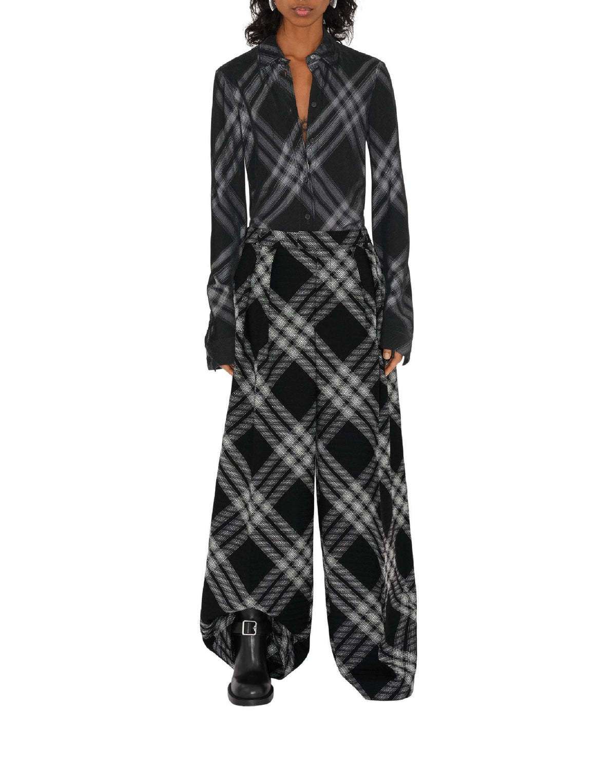 W BOYFRIEND TROUSERS MOTIF IP MONOCHROME