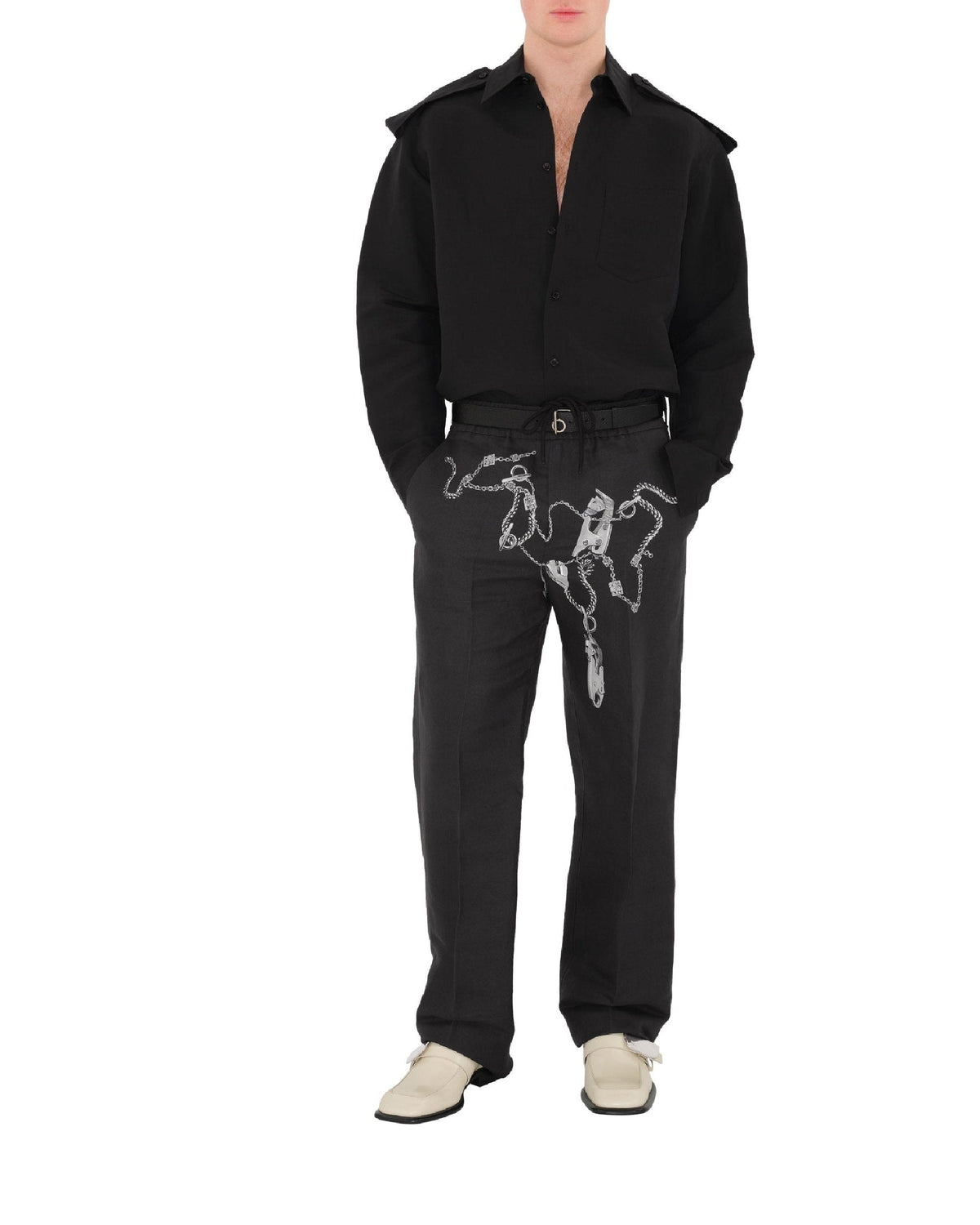 M CASUAL TROUSERS ARGENT/NOIR