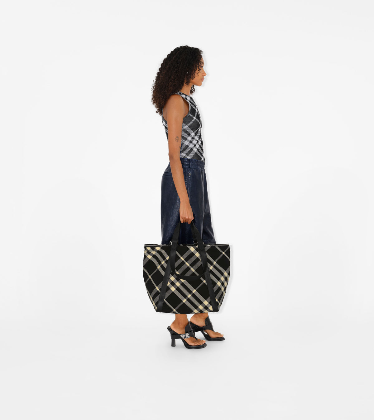 W SHOULDER TOTE BAG BLACK/CALICO