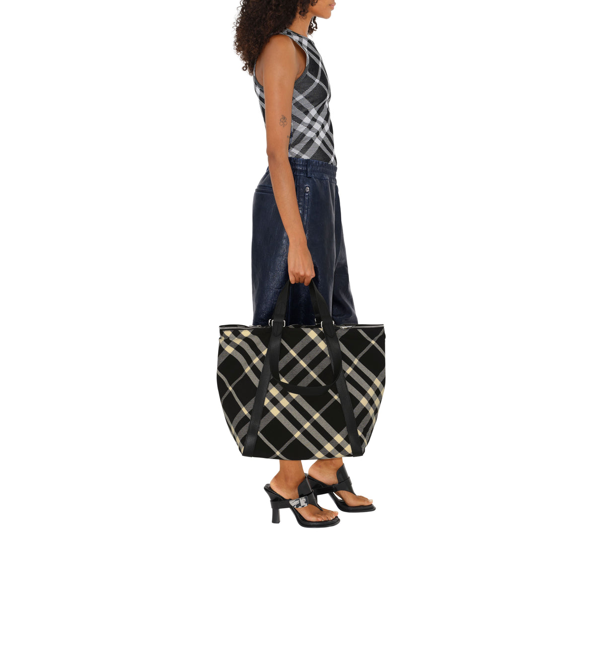 W SHOULDER TOTE BAG BLACK/CALICO