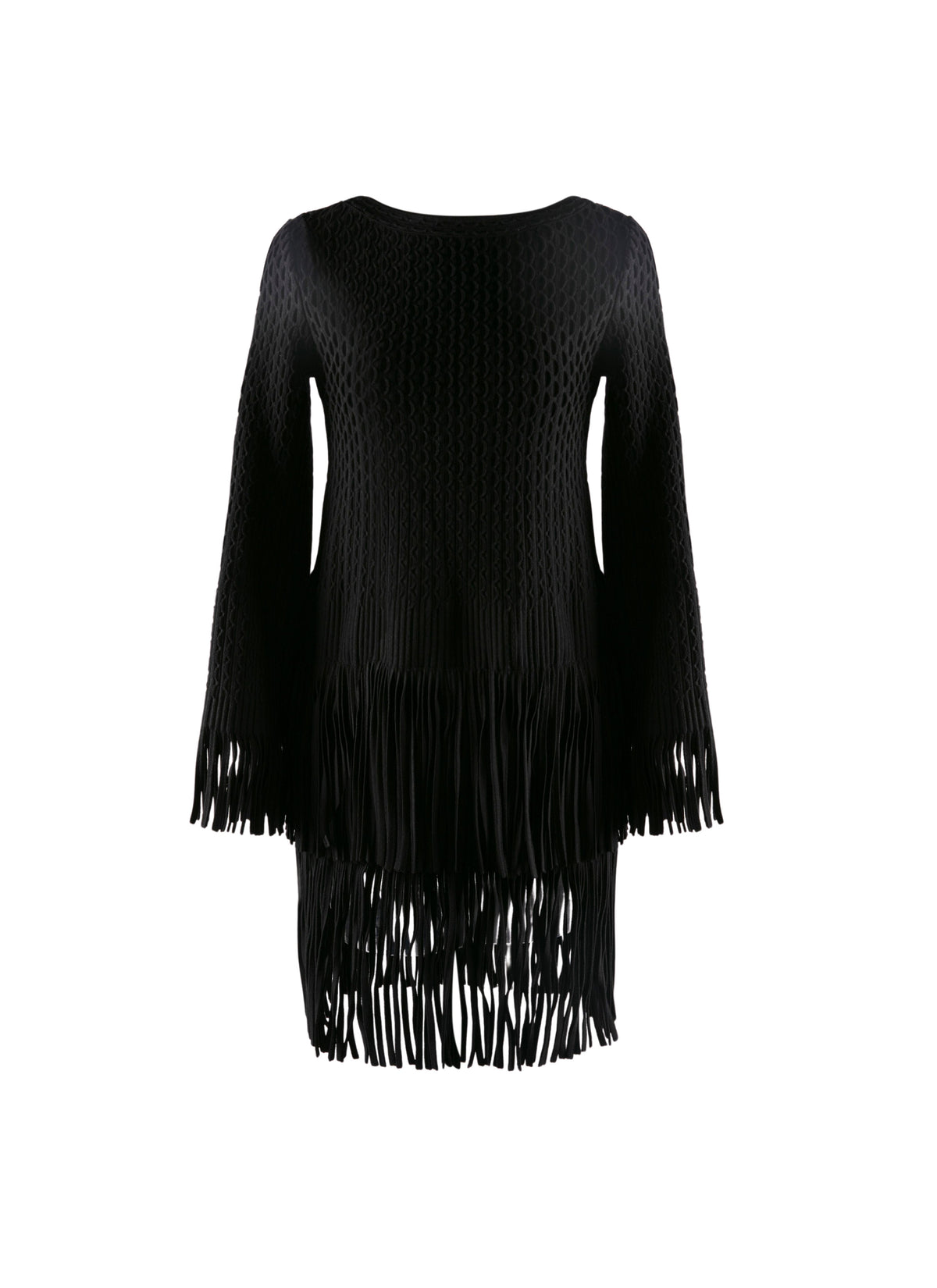 Dress with fringed sleeves and hem - Black intense