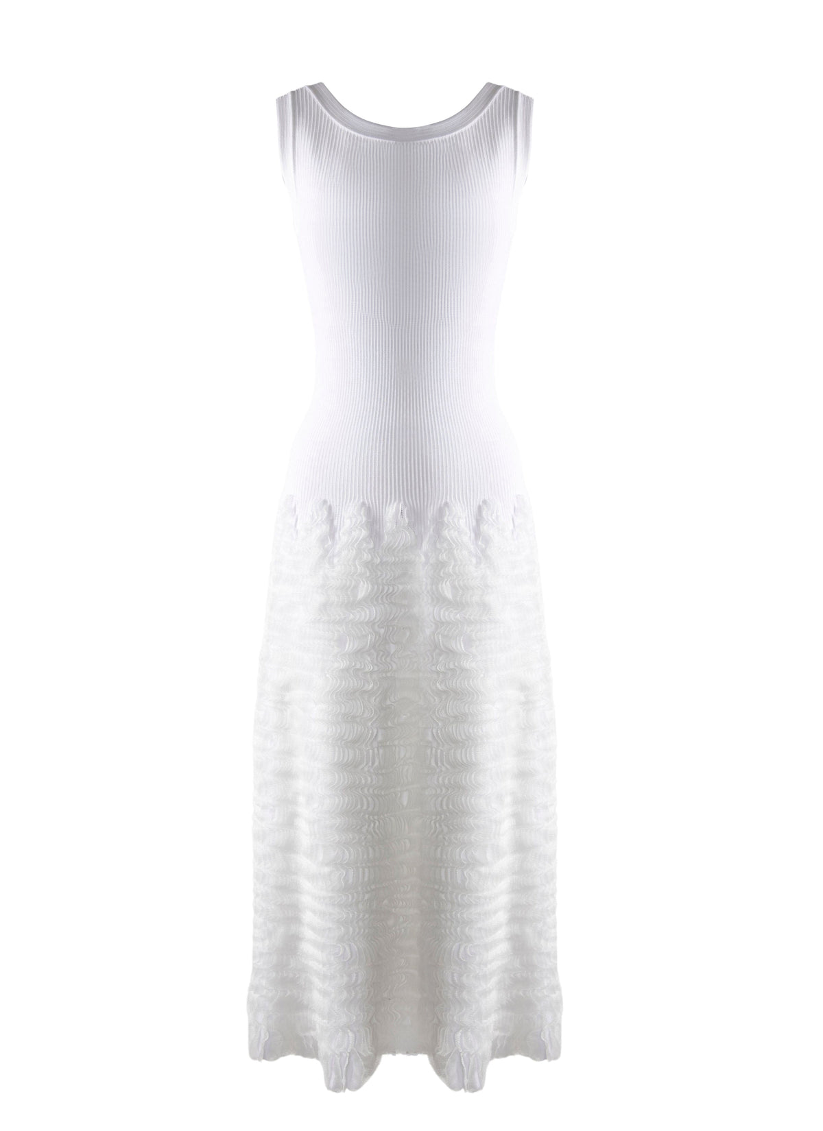 Sleeveless dress with microflounce bottoms - White