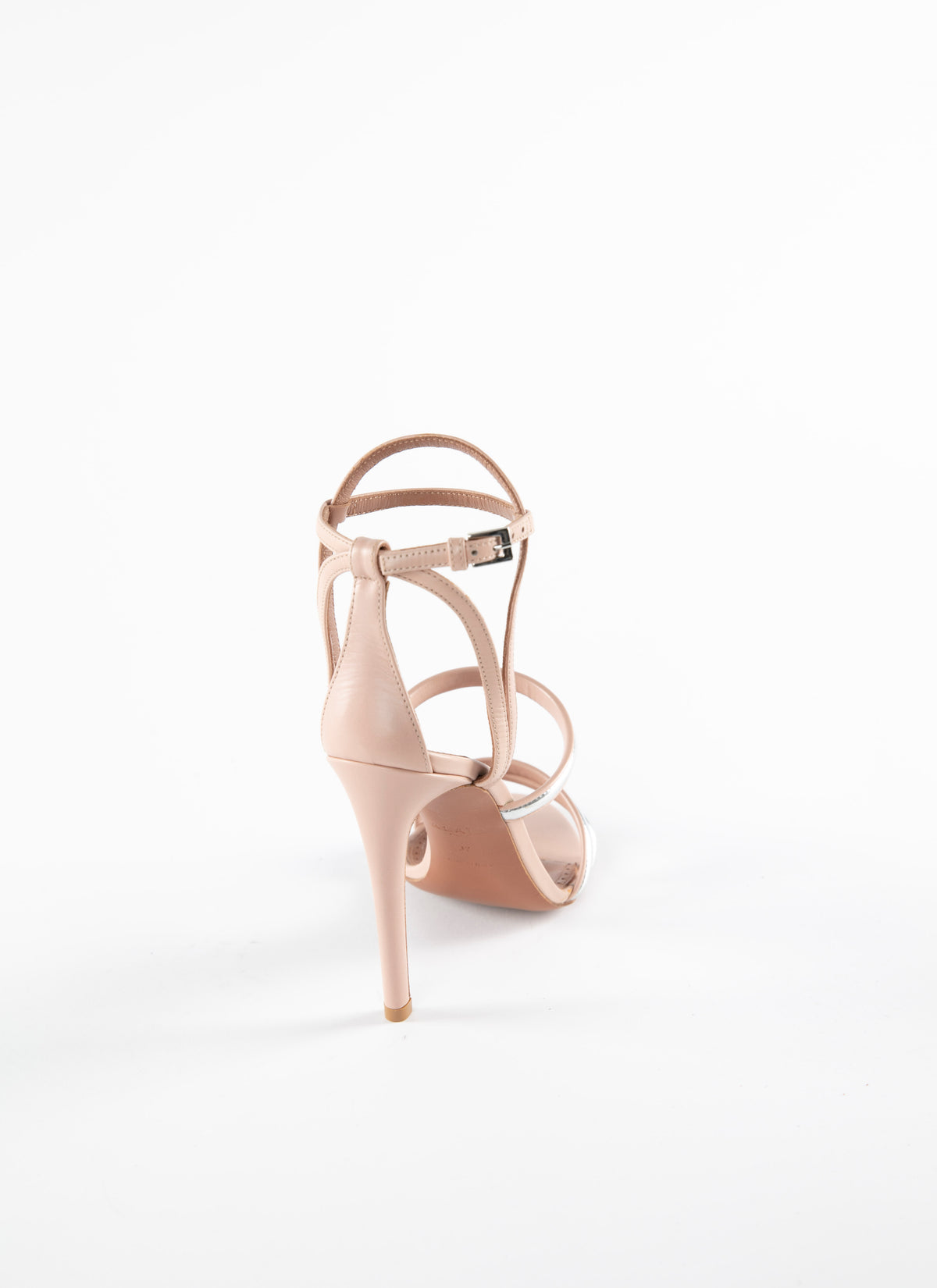 Sandales à multi brides fines en cuir - Nude & Argent