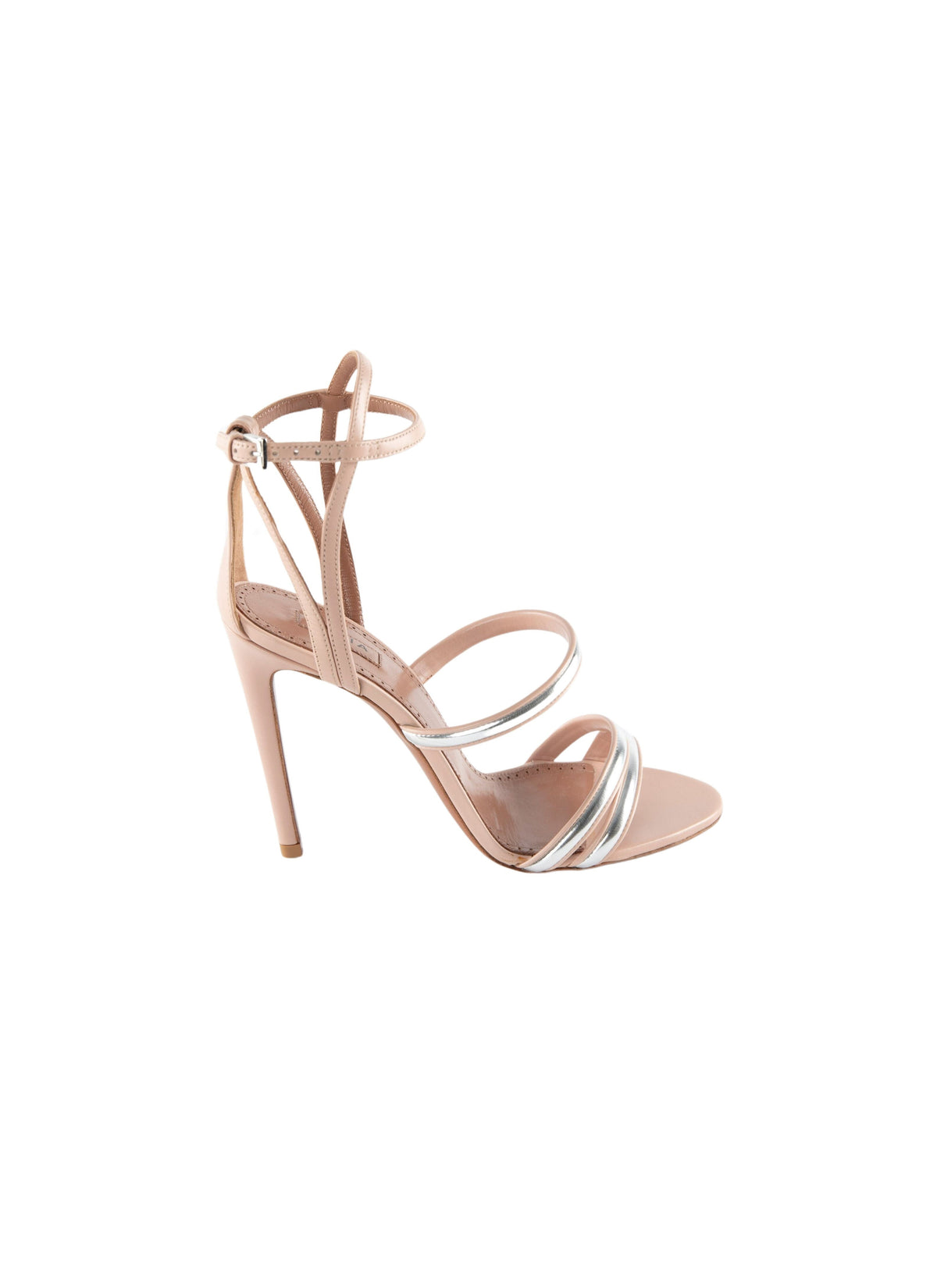 Sandales à multi brides fines en cuir - Nude & Argent