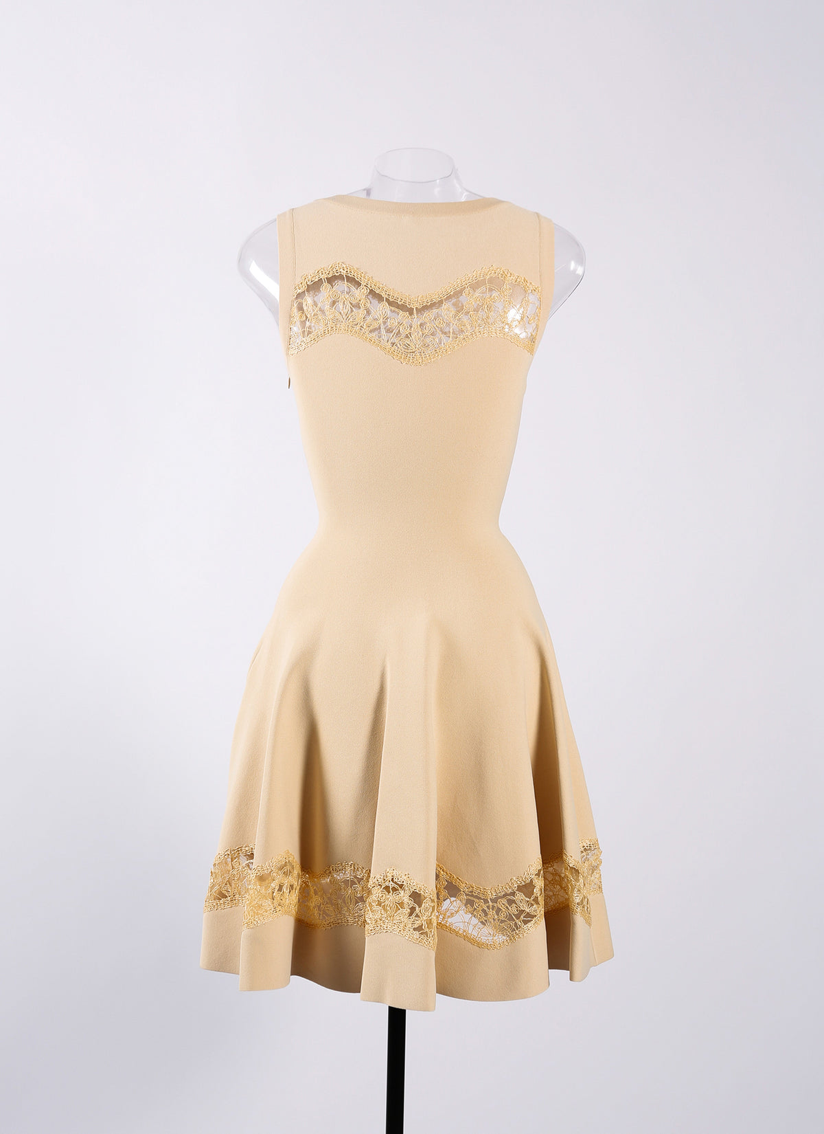 Sleeveless lace dress - Light Beige
