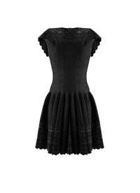 Patio knitted sleeveless dress with closed collar - Black & Silver