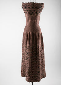 Robe mi-longue col bateau à ourlet festonné - Noir & Marron
