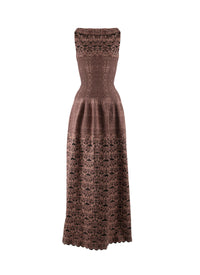 Robe mi-longue col bateau à ourlet festonné - Noir & Marron