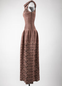 Robe mi-longue col bateau à ourlet festonné - Noir & Marron