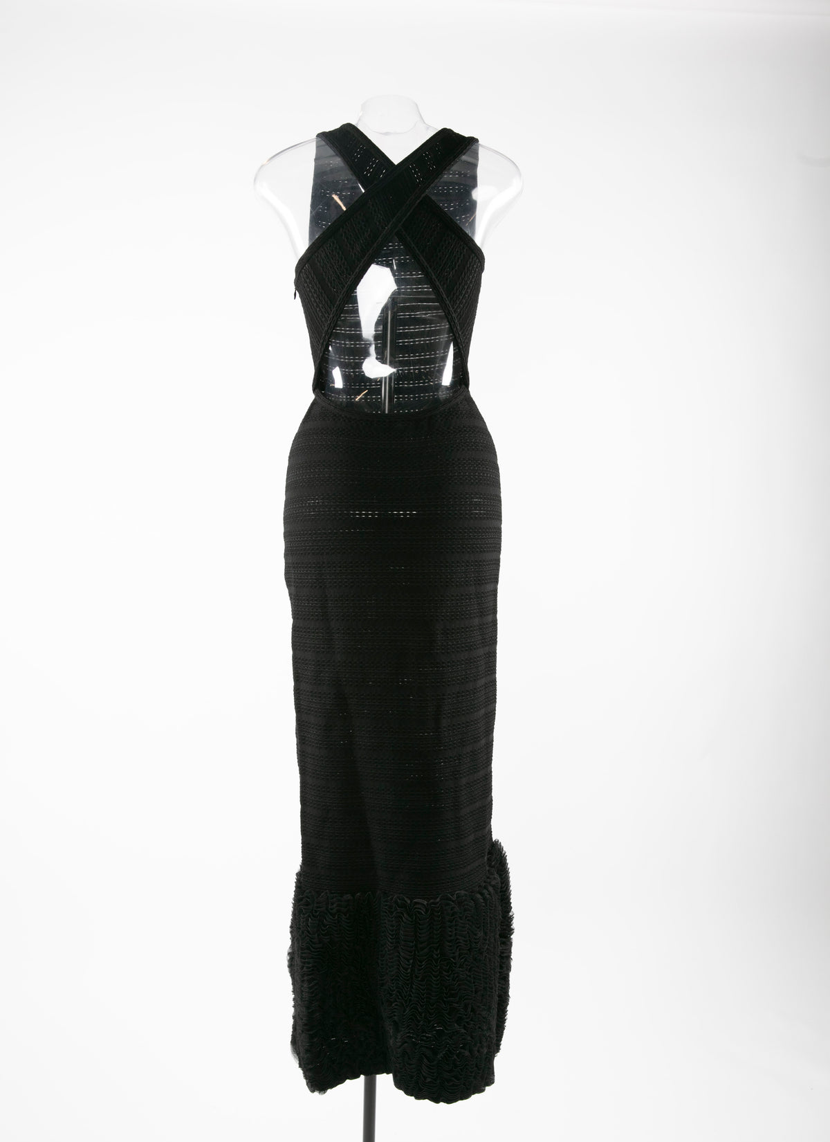 Robe longue droite avec bas à microvolants - Noir