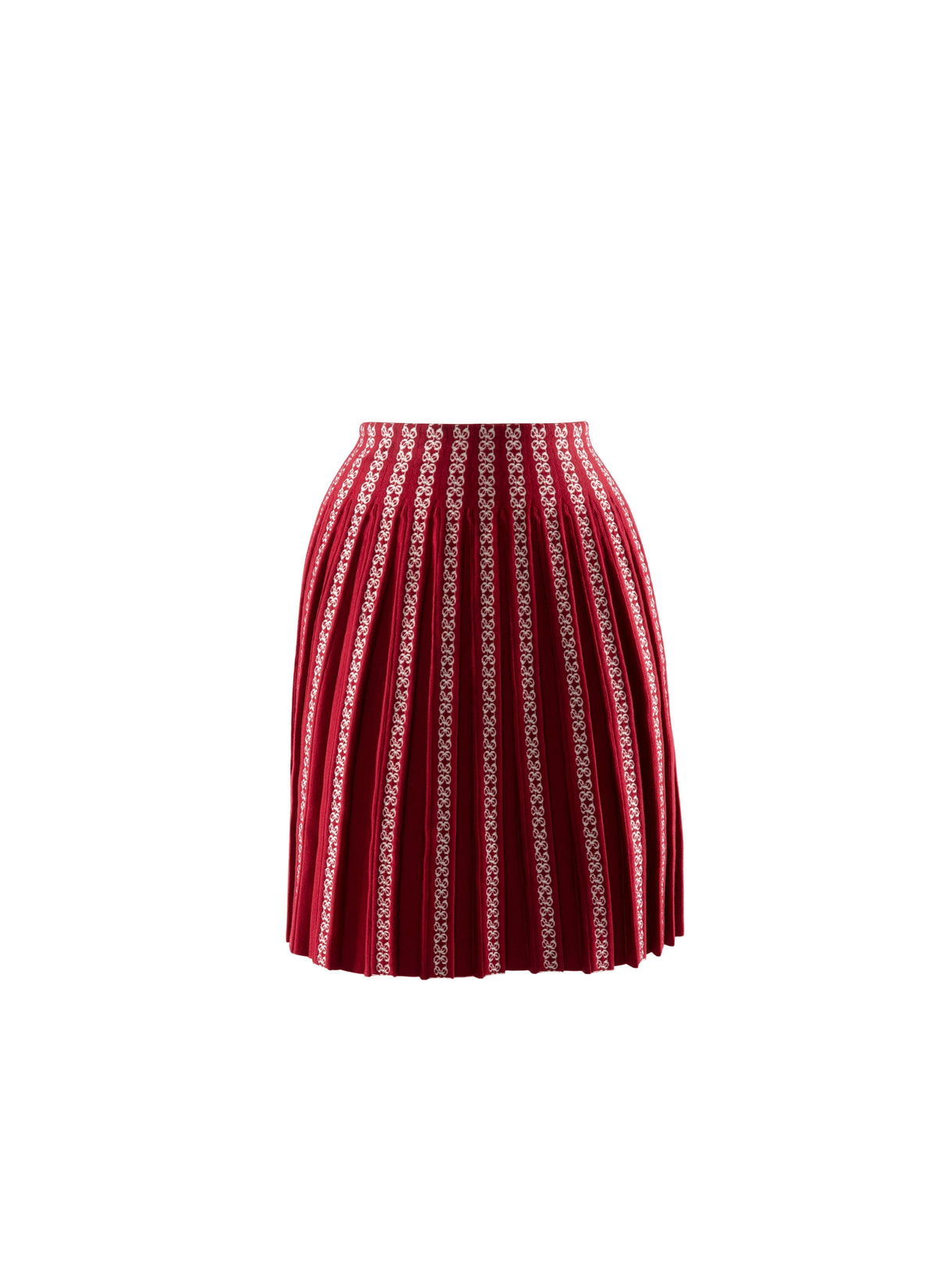 Jupe courte plissée en laine mélangée - Rouge & Blanc