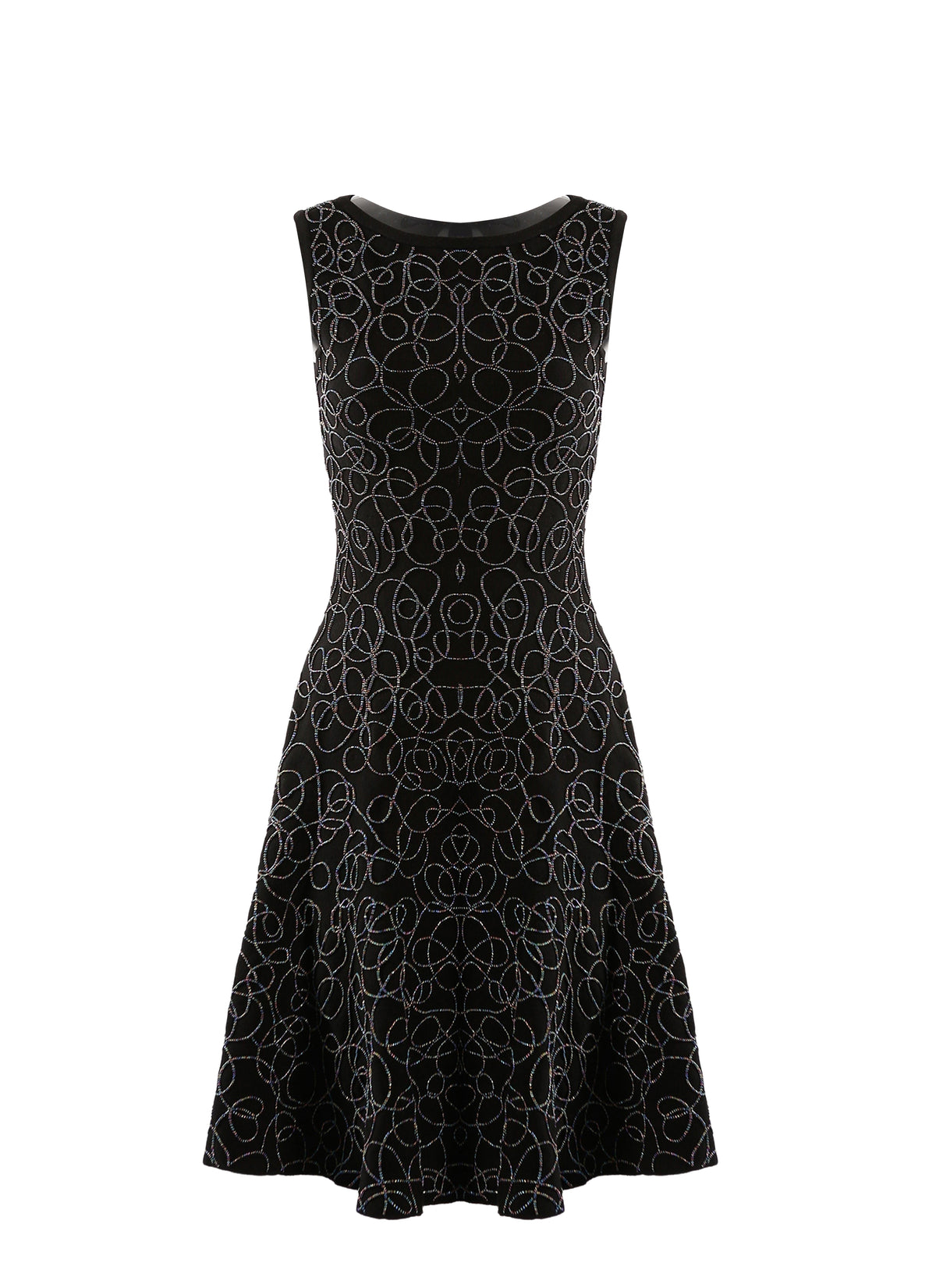 Sleeveless embroidered wool Rainbow dress - Black