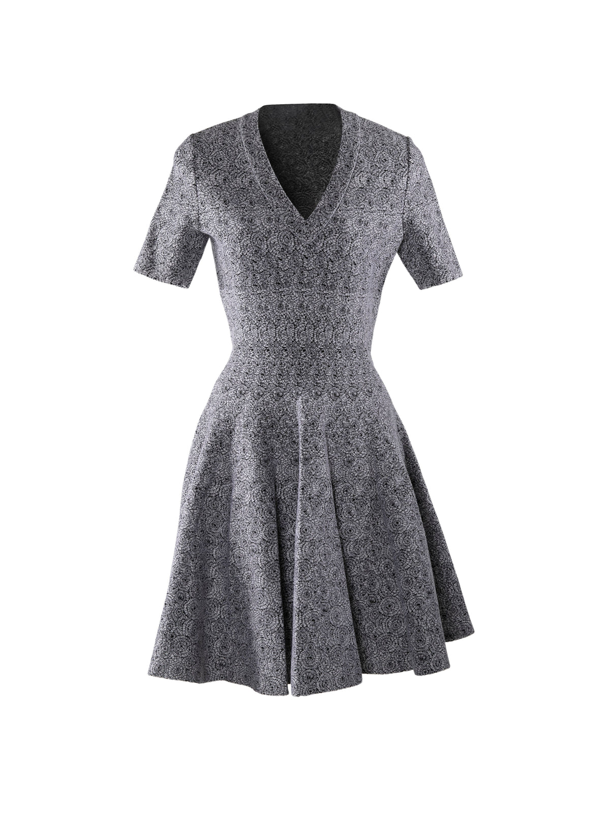 Wool v-neck skater dress - White & Black