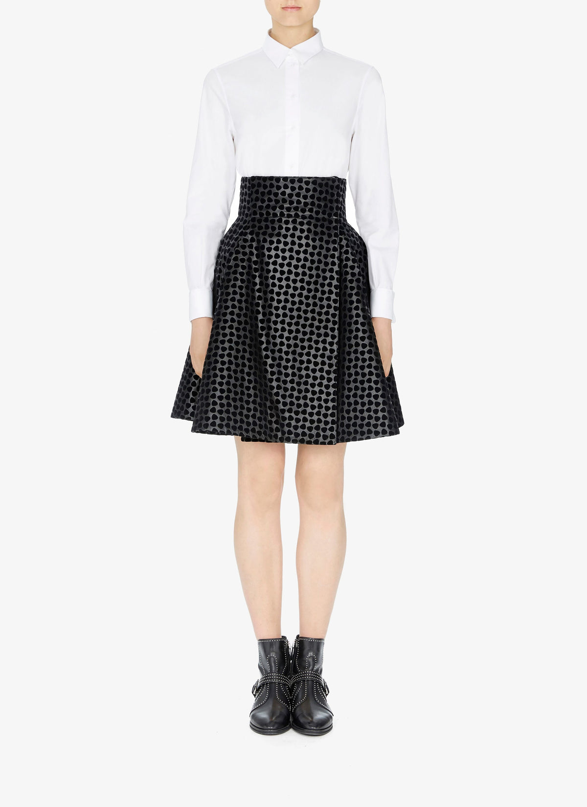 Leather Dalmatian Skirt - Black