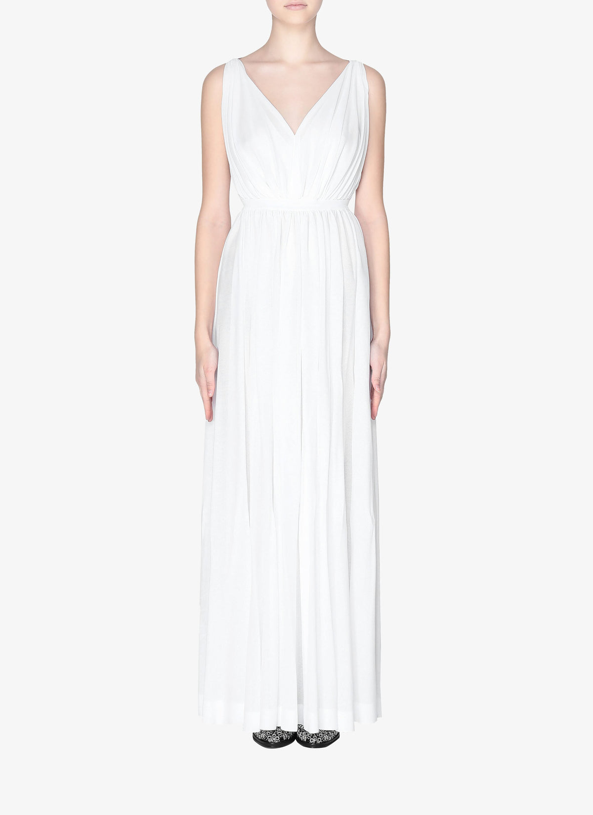 Open back draped fluid maxi dress - White