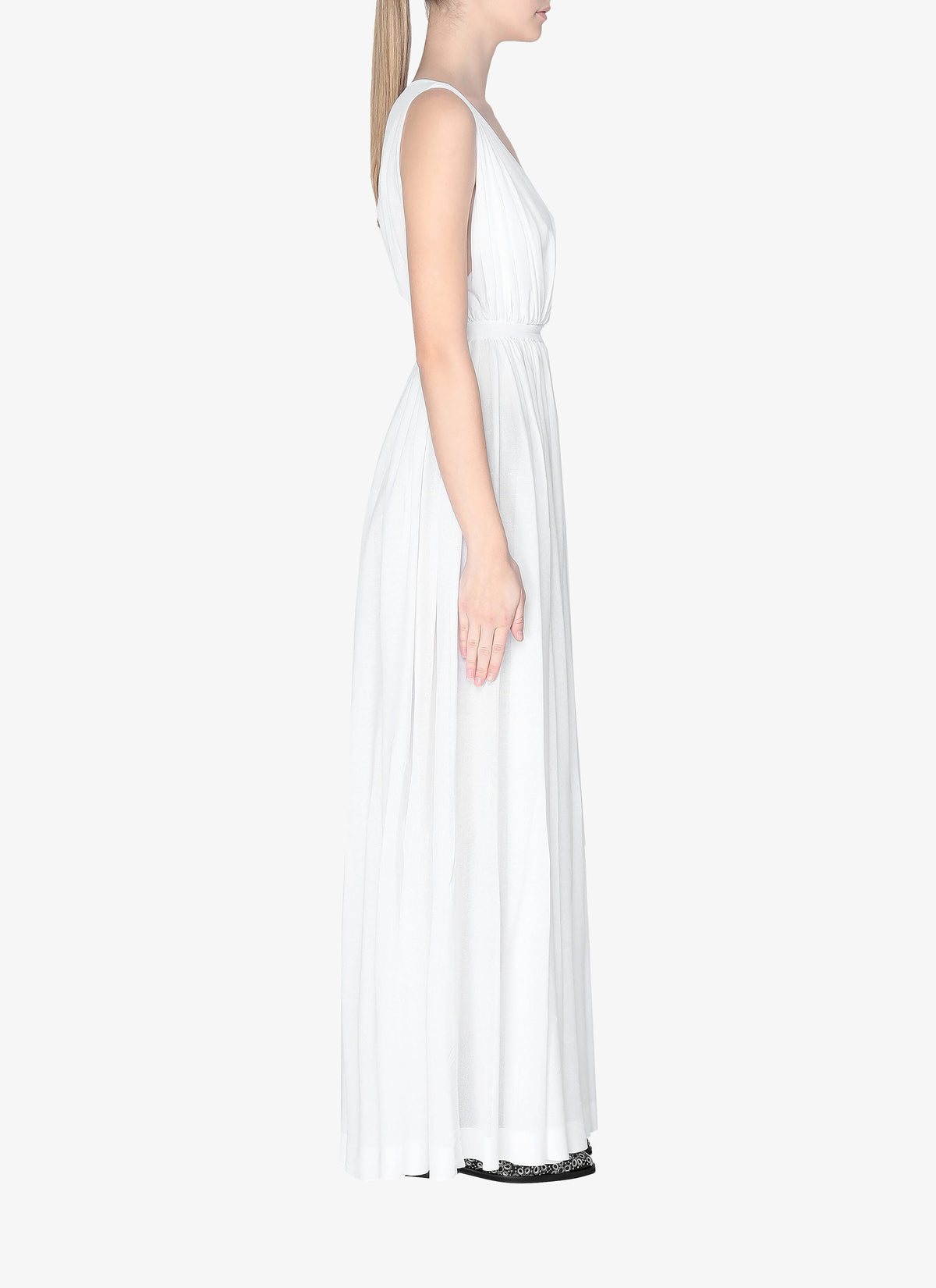 Open back draped fluid maxi dress - White