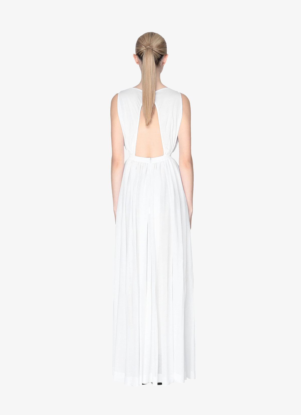Open back draped fluid maxi dress - White