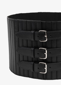 Corset élastique multi boucles en cuir - Noir