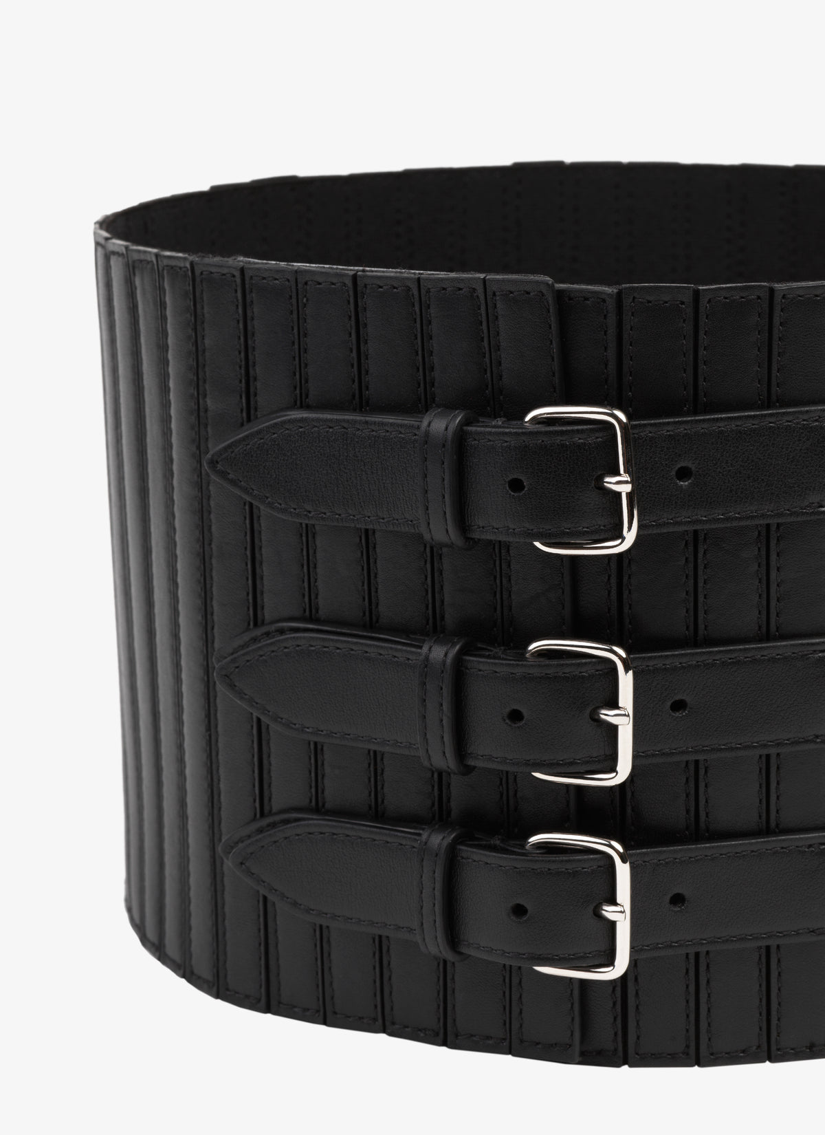 Corset élastique multi boucles en cuir - Noir