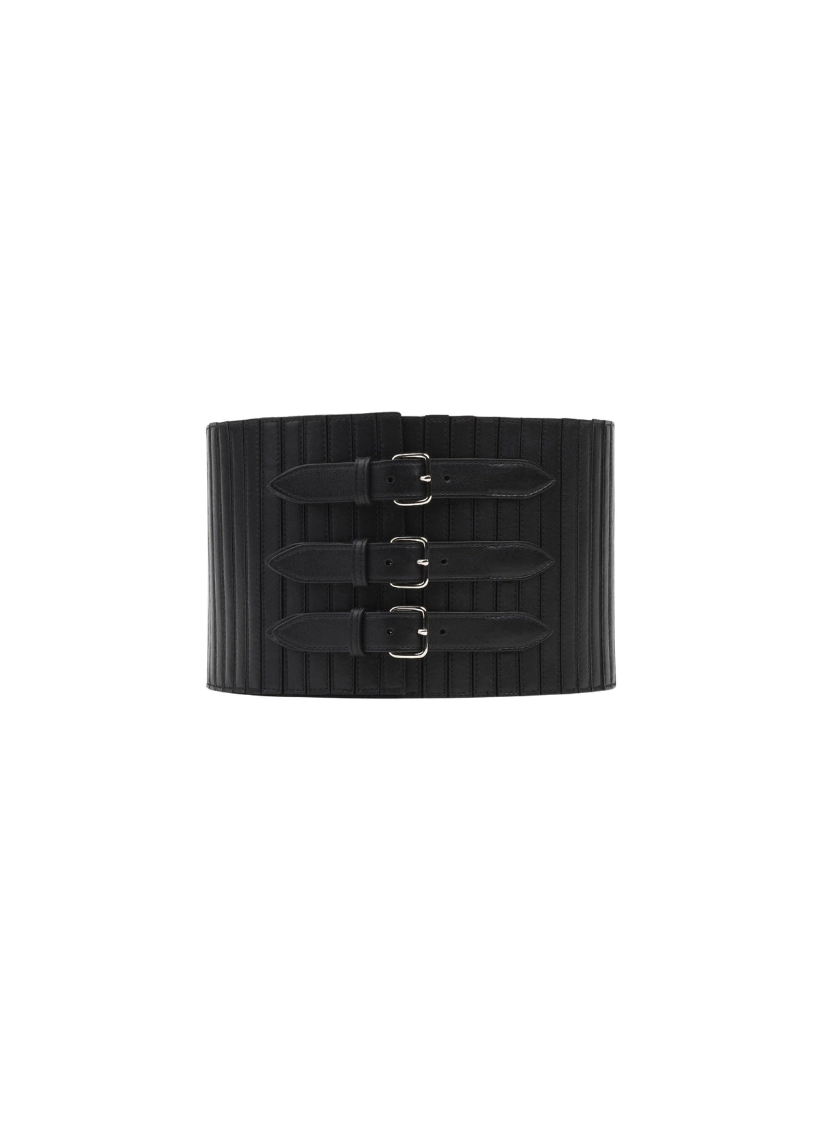 Corset élastique multi boucles en cuir - Noir