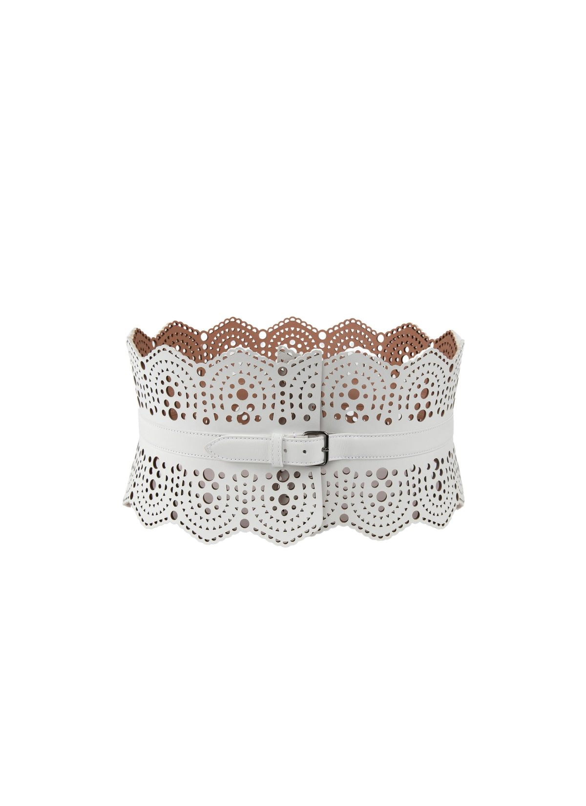 Ceinture corset à petits motifs en cuir - Blanc Optique