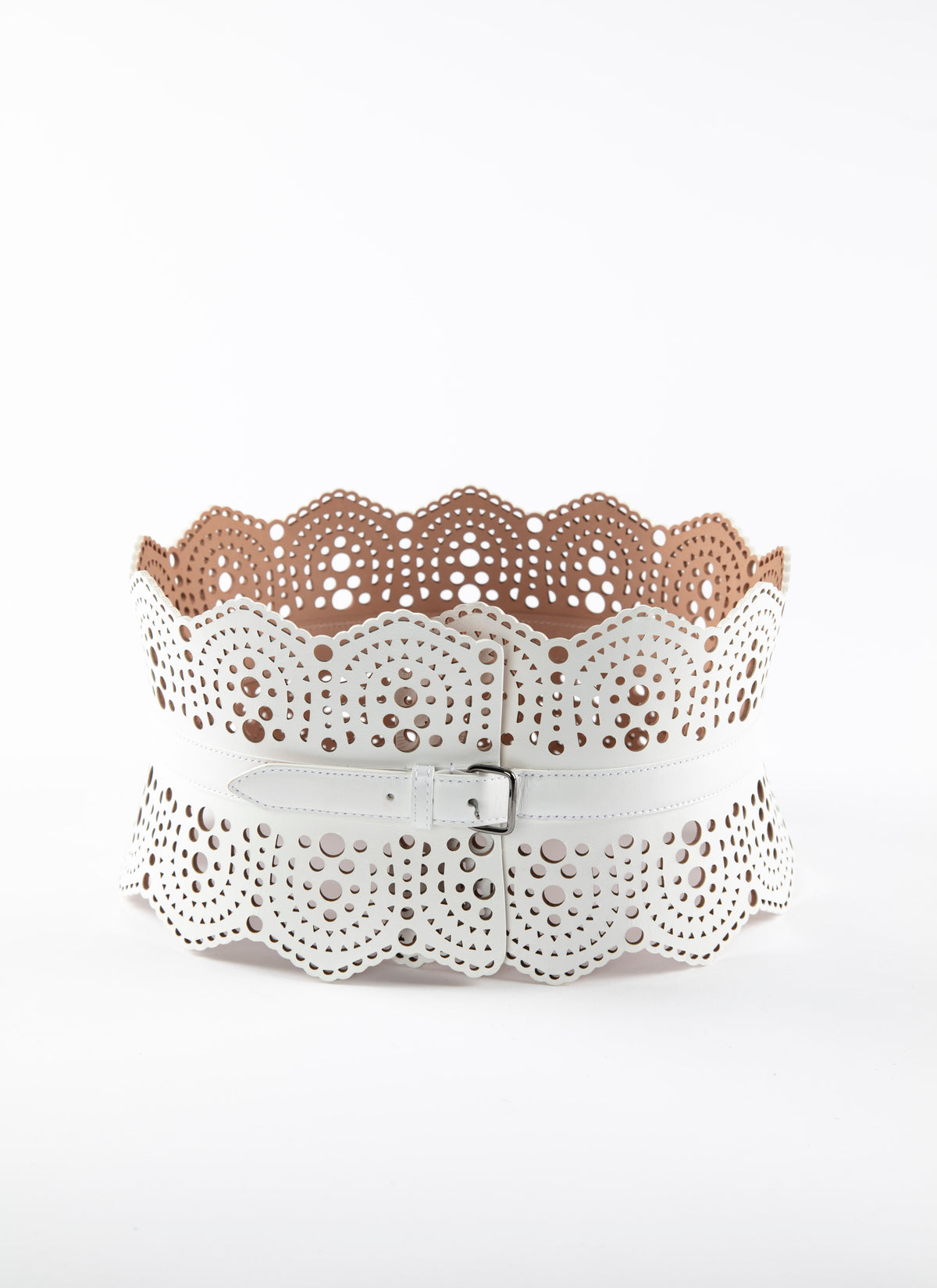 Ceinture corset à petits motifs en cuir - Blanc Optique