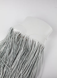 Ceinture corset à longues franges triple boutons en cuir - Blanc Optique