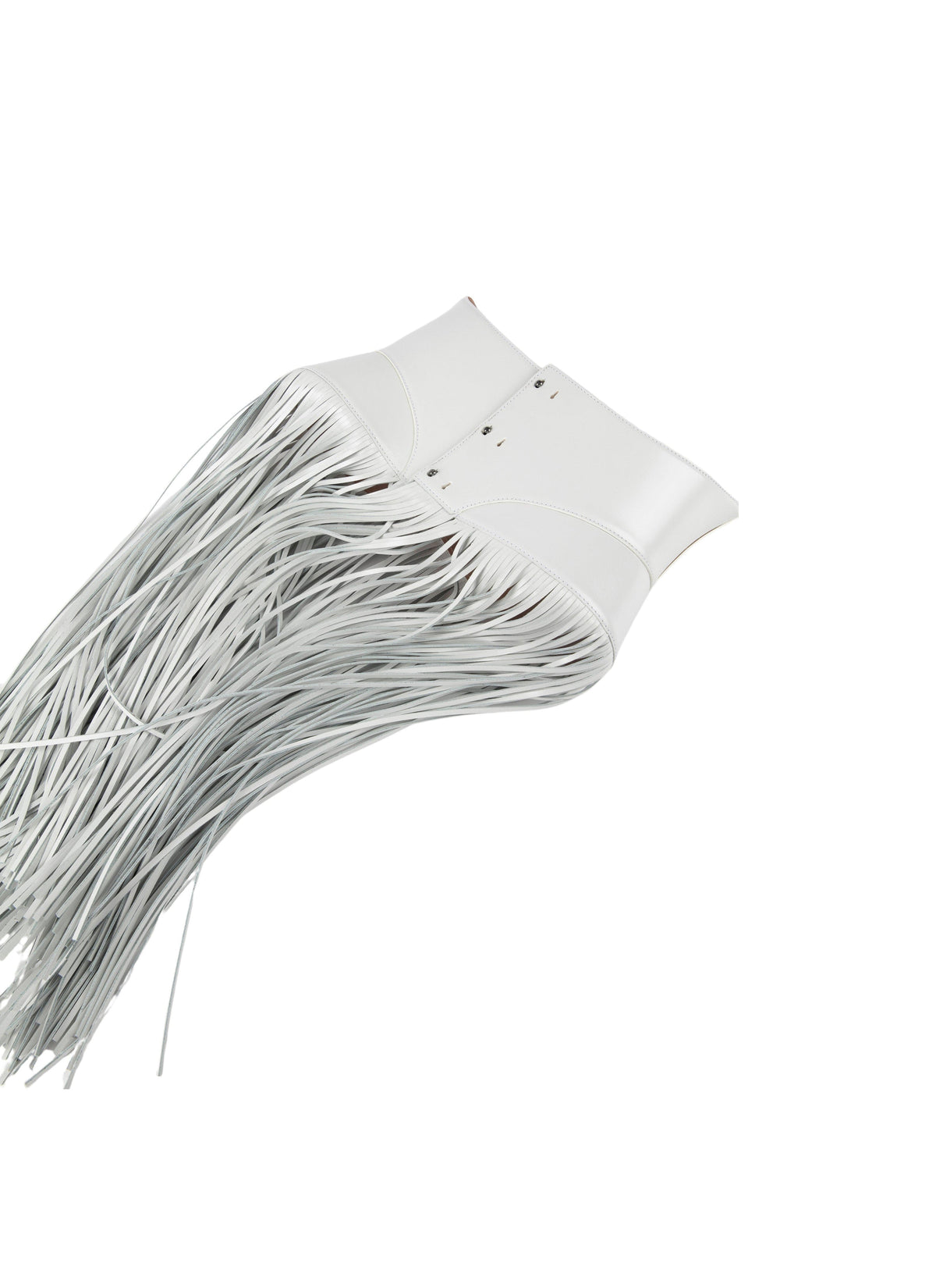 Ceinture corset à longues franges triple boutons en cuir - Blanc Optique