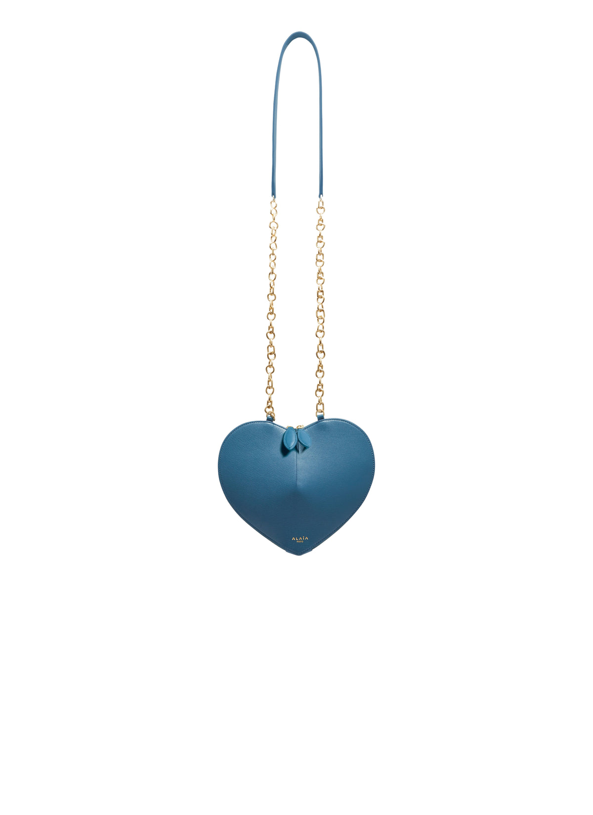 Petit sac Le Cœur à chaine en cuir brillant - Bleu Ardoise