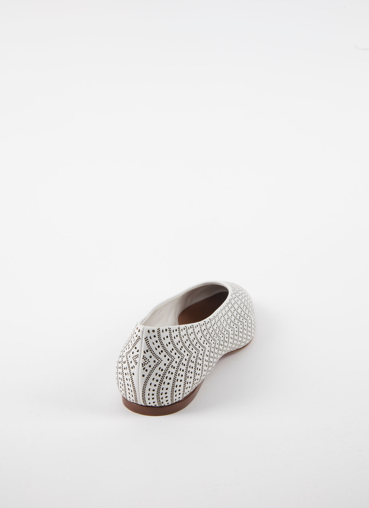Ballerines ajourées à bout rond en cuir - Blanc Cassé