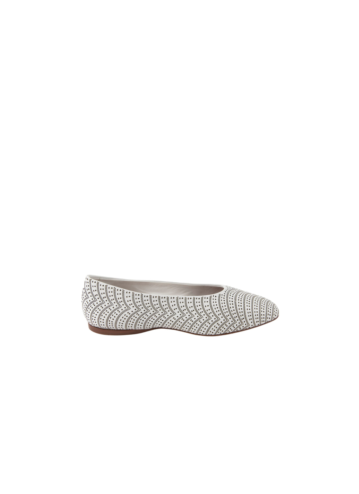 Ballerines ajourées à bout rond en cuir - Blanc Cassé