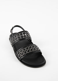 Leather strap mules with eyelets - Black intense