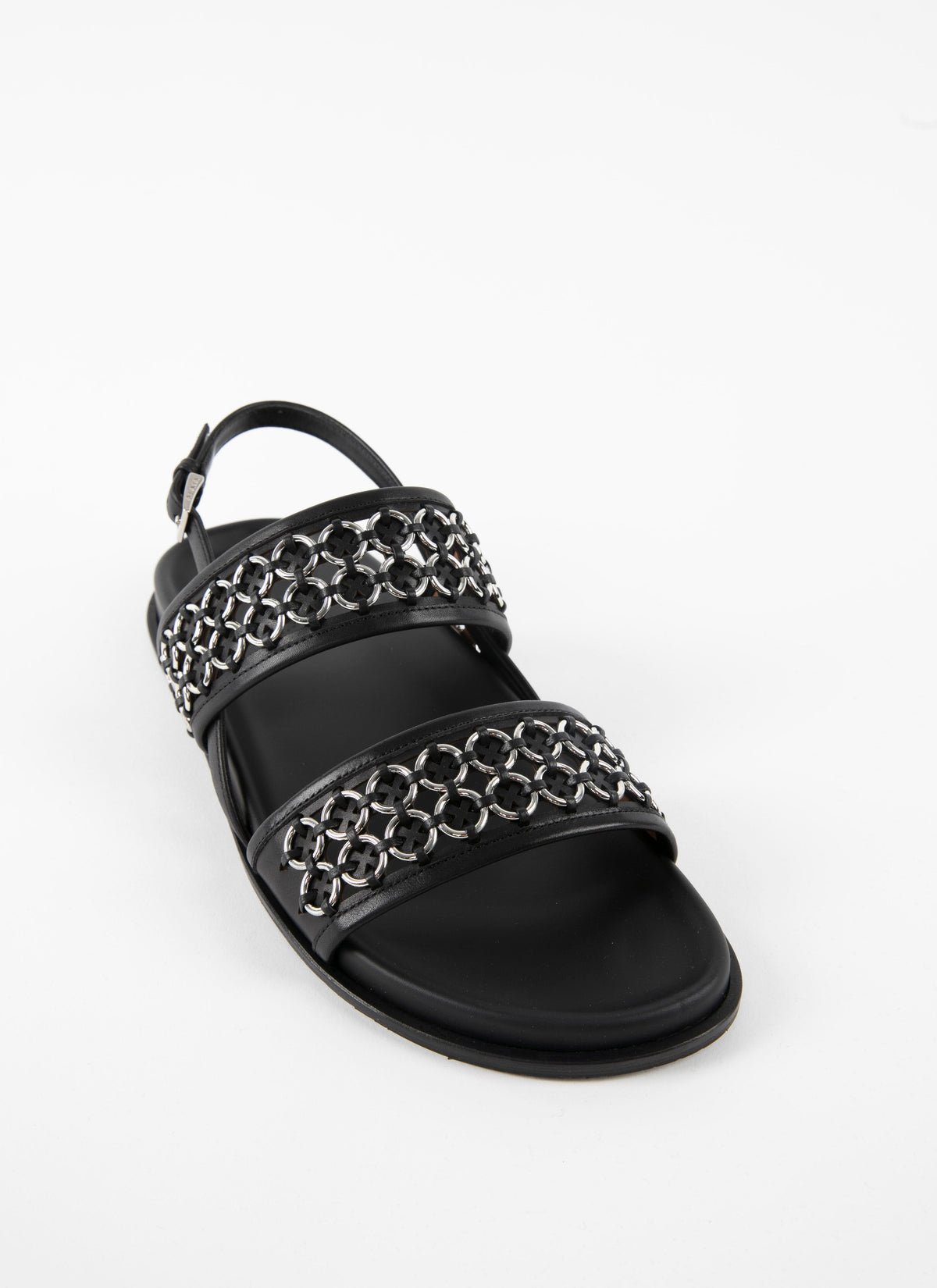 Leather strap mules with eyelets - Black intense