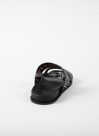 Leather strap mules with eyelets - Black intense