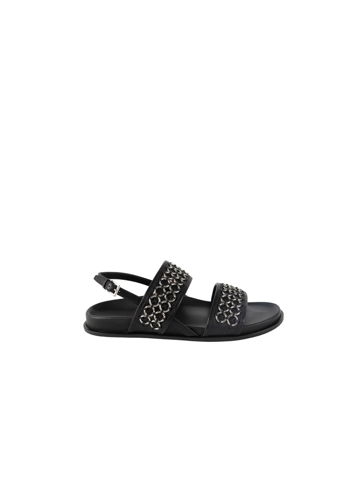 Leather strap mules with eyelets - Black intense