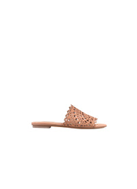 Flat openwork sandals in leather - Tobacco