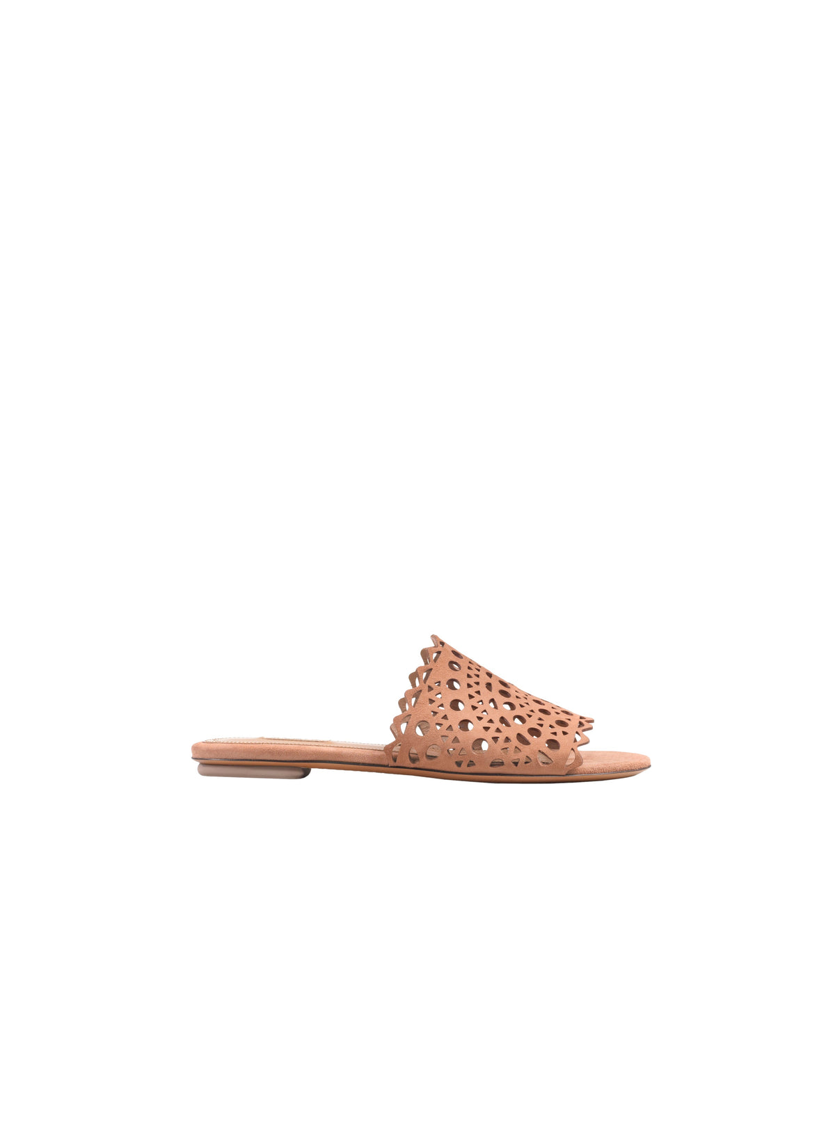 Flat openwork sandals in leather - Tobacco
