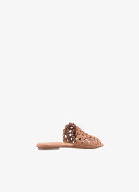 Flat openwork sandals in leather - Tobacco