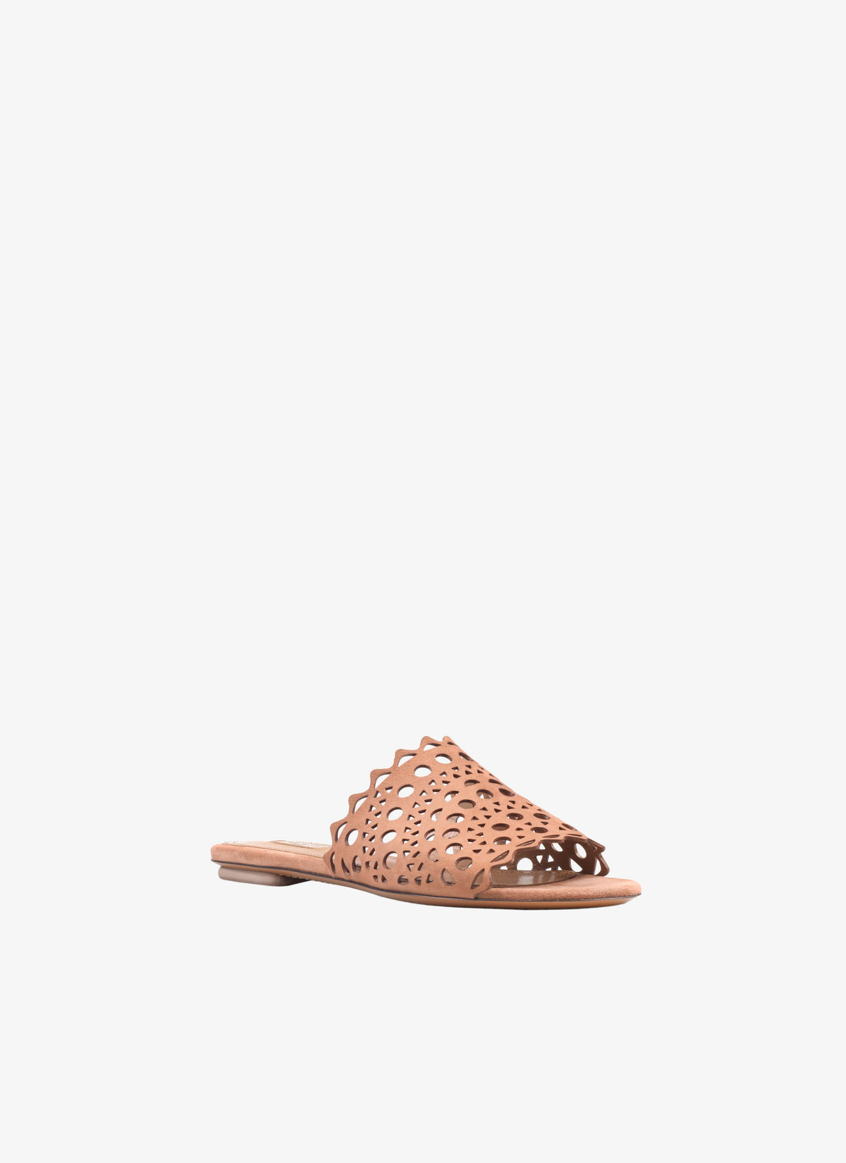 Flat openwork sandals in leather - Tobacco