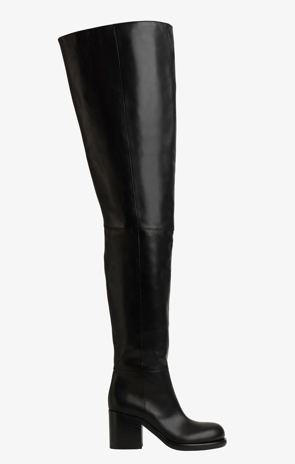 Cuissardes à talon carré en cuir - Noir